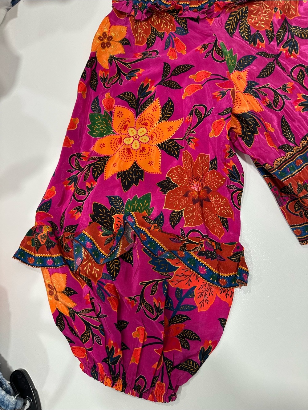 FARM Rio Pink Floral Ruffled Blouse with Orange and Green Accents - Picture 7 of 12